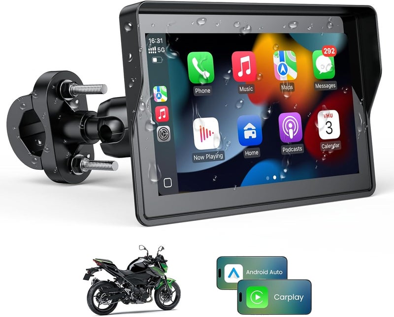 WonVon 5 Inch Motorcycle Carplay GPS Navigation System with Apple Carplay and Android Auto Portable Screen with Dual Bluetooth, Navigation, Siri, Google Assistant（Not Inchluded TPMS） - Image 1